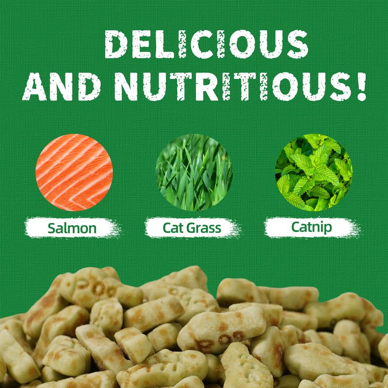 13.4 oz Cat Grass Treats – Natural Salmon Flavors with Catnip, Healthy Dental & Hairball Control Cat Snacks