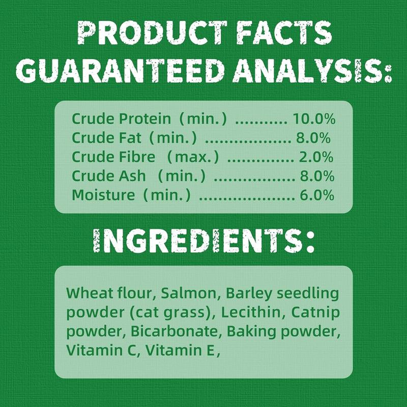 13.4 oz Cat Grass Treats – Natural Salmon Flavors with Catnip, Healthy Dental & Hairball Control Cat Snacks