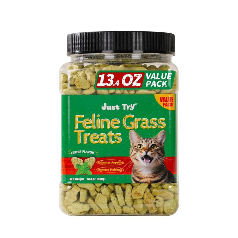 13.4 oz Cat Grass Treats – Natural Salmon Flavors with Catnip, Healthy Dental & Hairball Control Cat Snacks