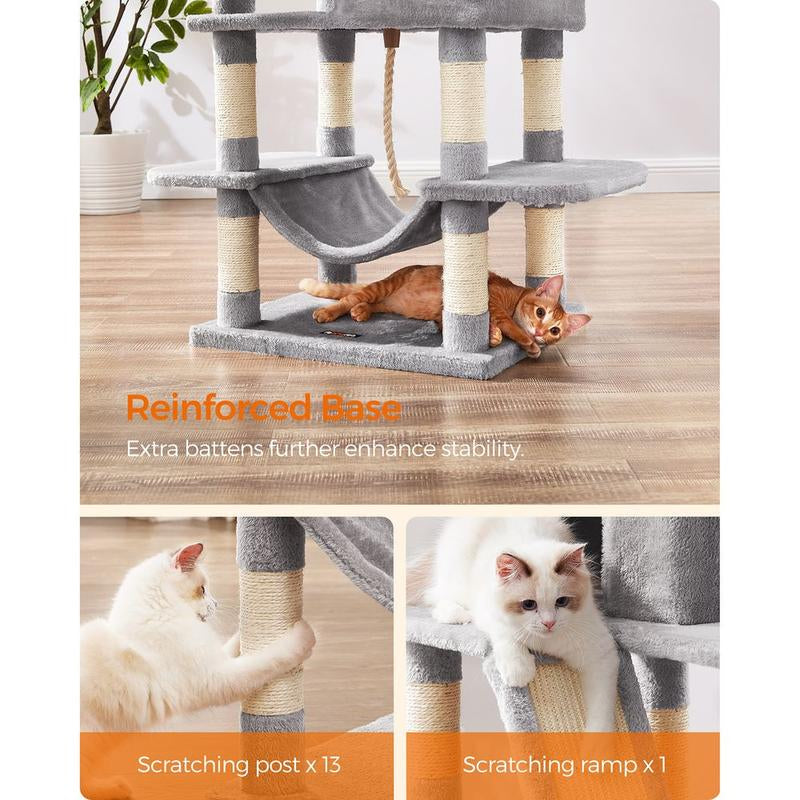 66” Multi-Level Cat Tree Tower – Large Cat Condo with Scratching Posts, Perches, Caves, Hammock & Basket