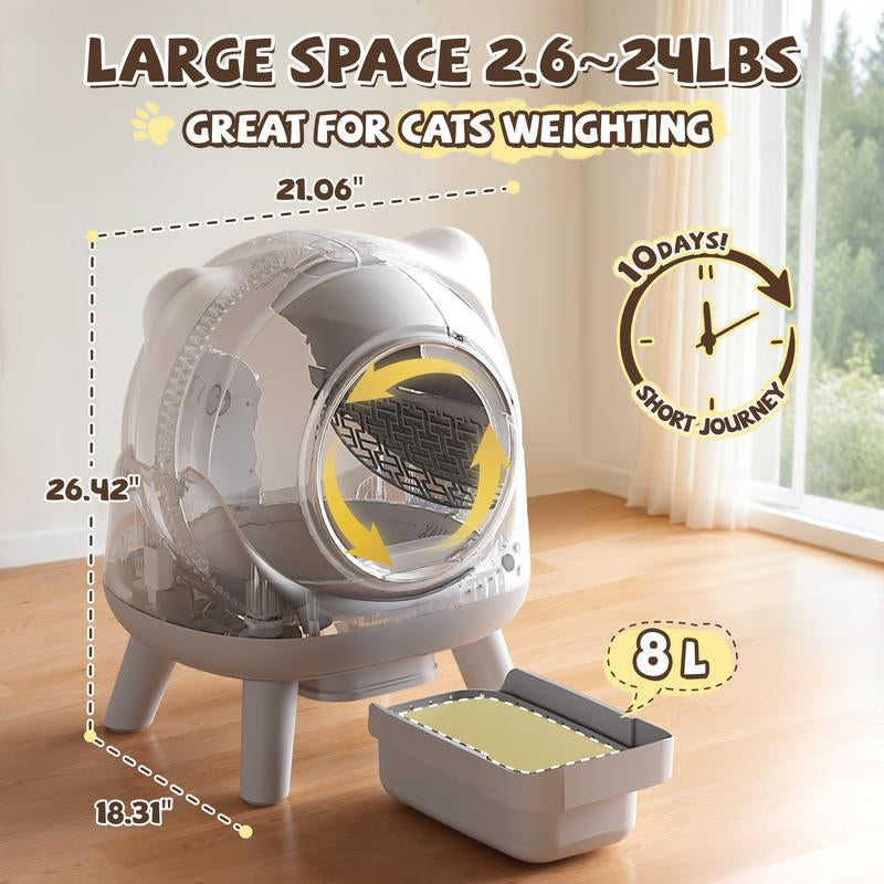 Large Capacity Self-Cleaning Cat Litter Box with App Control, 2.4G Wifi Connectivity, and Safety Sensors for Cats - Low Noise Electric Litter Robot