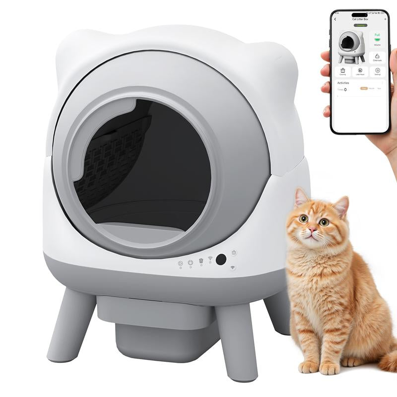 Large Capacity Self-Cleaning Cat Litter Box with App Control, 2.4G Wifi Connectivity, and Safety Sensors for Cats - Low Noise Electric Litter Robot