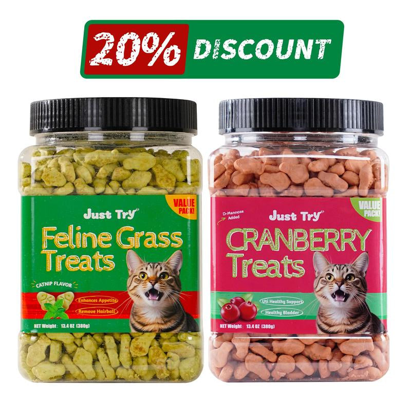 13.4 oz Cat Grass Treats – Natural Salmon Flavors with Catnip, Healthy Dental & Hairball Control Cat Snacks