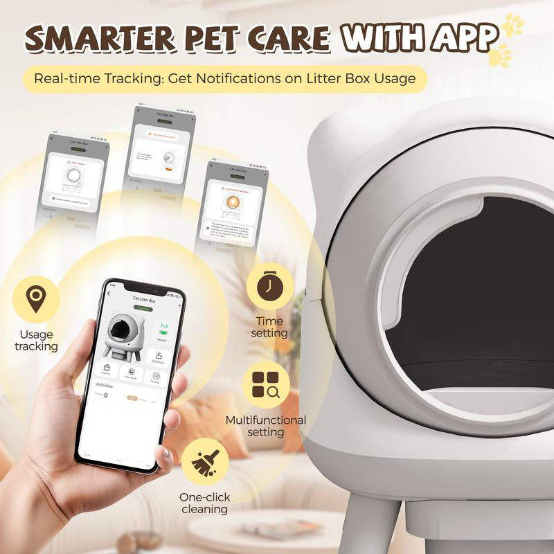 Large Capacity Self-Cleaning Cat Litter Box with App Control, 2.4G Wifi Connectivity, and Safety Sensors for Cats - Low Noise Electric Litter Robot
