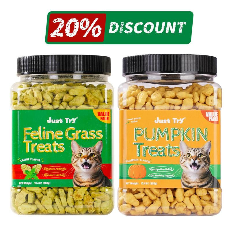 13.4 oz Cat Grass Treats – Natural Salmon Flavors with Catnip, Healthy Dental & Hairball Control Cat Snacks