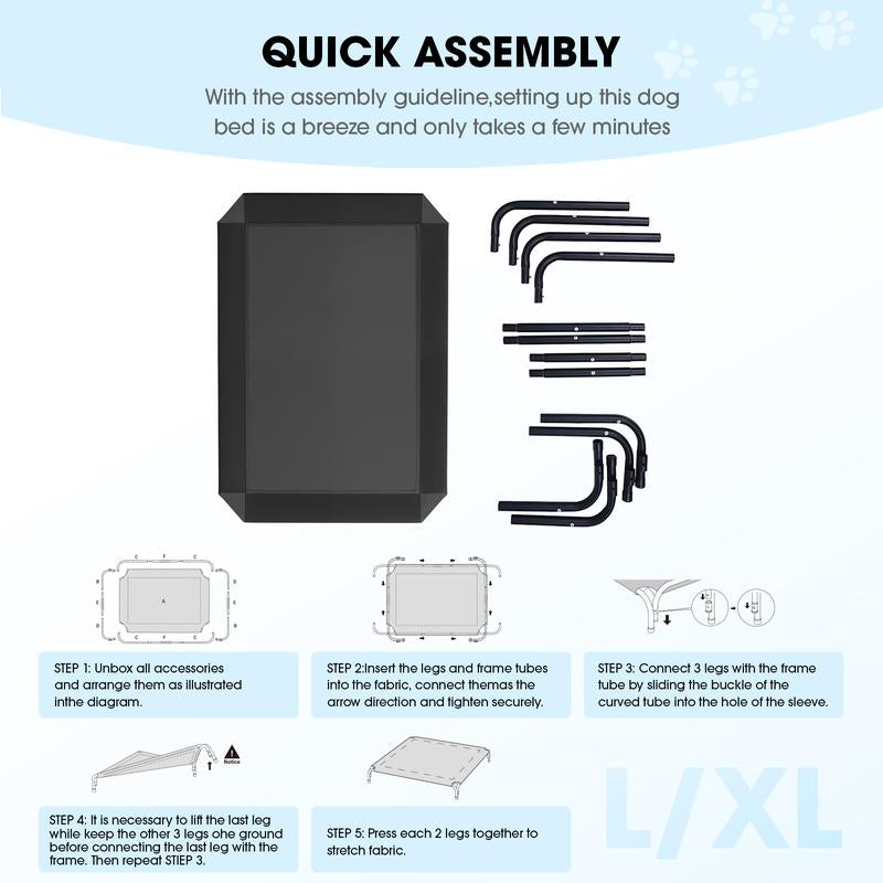 Elevated Dog Bed for Large Dogs – Cooling, Breathable Mesh Pet Cot with Durable Frame, Indoor & Outdoor Raised Dog Mat for Joint Support & Easy Cleaning