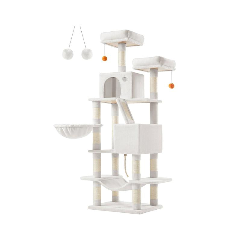 66” Multi-Level Cat Tree Tower – Large Cat Condo with Scratching Posts, Perches, Caves, Hammock & Basket